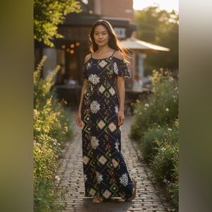 Fire Los Angeles Navy n Neon Maxi Dress Size Medium